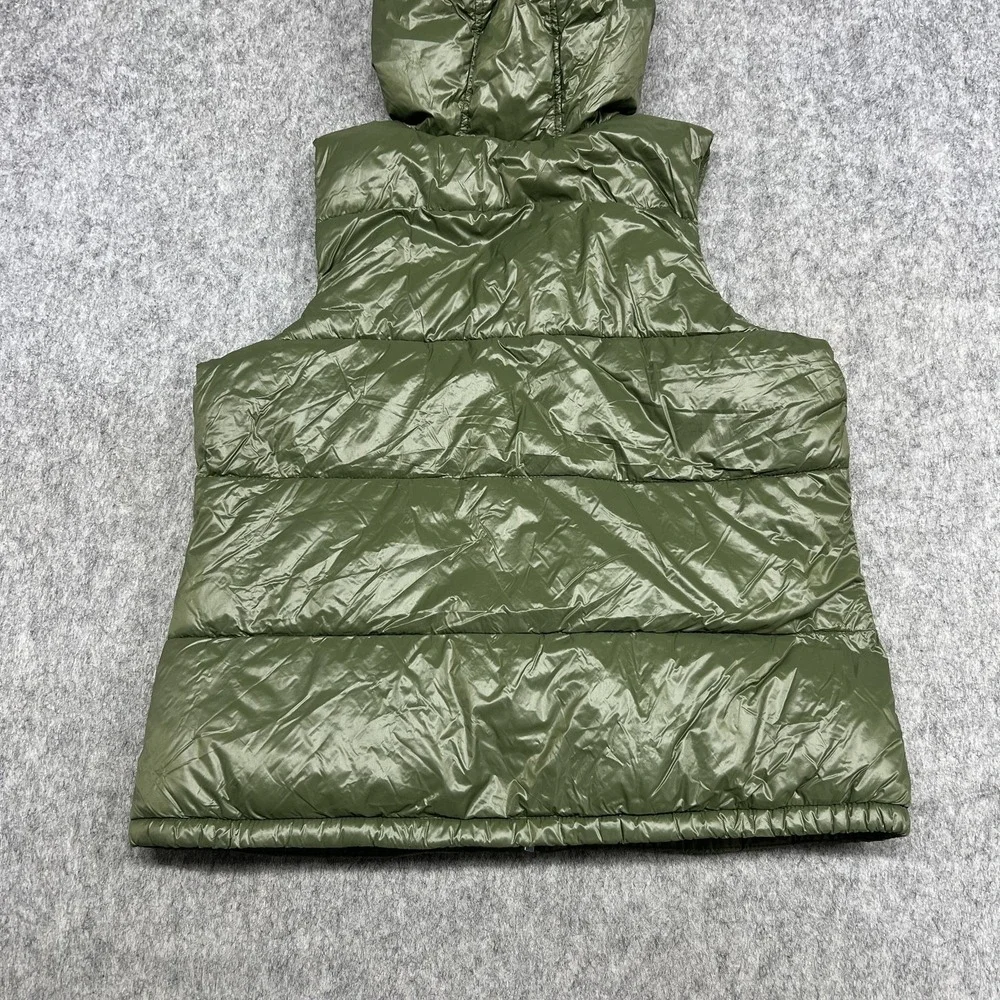 Old Navy Hooded Puffer Vest Womens Large Green Quilted‎ Fleece Lined About Thyme